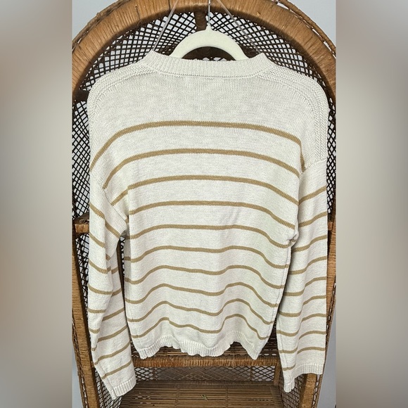 Sanctuary Chill Vibes Cotton Knit Cream And Tan Striped Sweater Size Medium - Picture 5 of 6